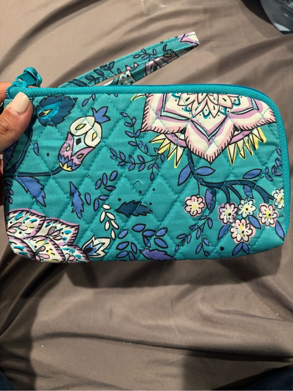 Quilted Vera Bradley Floral Wristlet Pouch - Teal